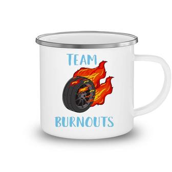 Team Burnouts Gender Reveal Party Idea For Baby Boy Reveal Camping Mug | Mazezy