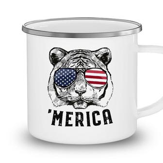 Tiger American Flag 4Th Of July Merica Sunglasses Camping Mug - Seseable