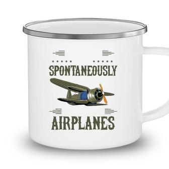 Warning May Spontaneously Talk About Airplanes Pilot Camping Mug - Seseable