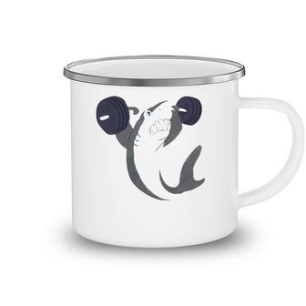Weightlifing Shark Barbell Funny Workout Gym Weightlifter Camping Mug | Mazezy