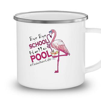 Womens Bye Bye School Hello Pool Flamingo V-Neck Camping Mug - Seseable
