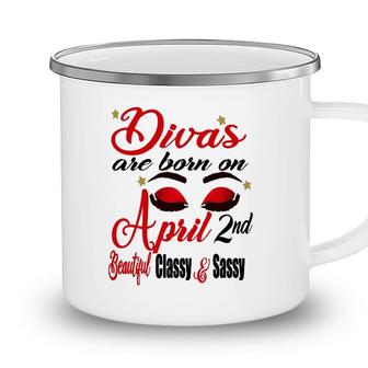 Womens Cute Birthday Girl Queens Are Born On April 2Nd Aries Zodiac Camping Mug - Seseable