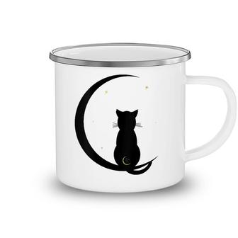Womens Double Moon Cat V-Neck Camping Mug | Mazezy