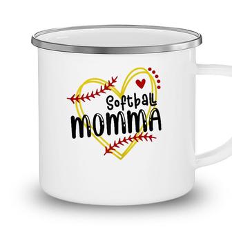 Womens Heart Momma Love Softball Mothers Day Momma Softball Camping Mug - Seseable