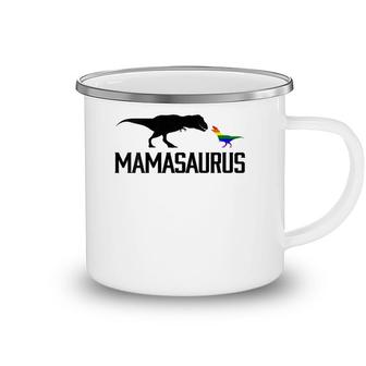 Womens Mamasaurus Lgbt Mom Rainbowrex V-Neck Camping Mug | Mazezy