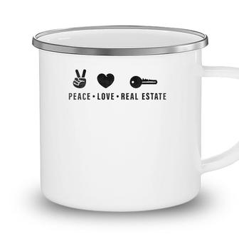 Womens Peace Love Real Estate Funny Real Estate Agent Gift Camping Mug - Seseable