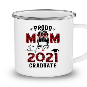 Womens Proud Mom Of A 2021 Graduate Red Plaid Messy Bun Camping Mug - Seseable