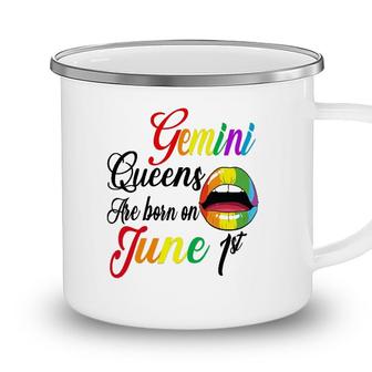 Womens Rainbow Lip Queens Are Born On June 1St Gemini Birthday Girl Camping Mug - Seseable