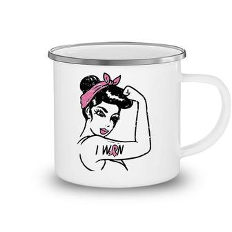 Womens Rosie Riveter I Won Awareness Breast Cancer Survivor Women Camping Mug | Mazezy