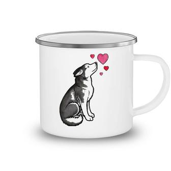 Womens Siberian Husky Love V-Neck Camping Mug | Mazezy