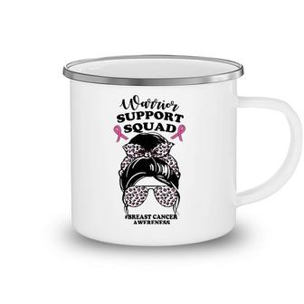 Womens Support Squad Messy Bun Pink Warrior Breast Cancer Awareness Camping Mug | Mazezy