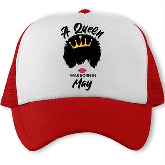 A Queen Was Born In May Curly Hair Cute Girl Trucker Cap - Seseable