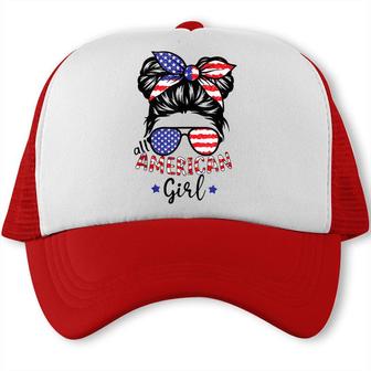 All American Girls 4Th Of July Daughter Messy Bun Usa Trucker Cap - Seseable