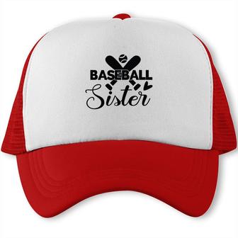Baseball Sister Black Gift Idea Ball Trucker Cap - Seseable