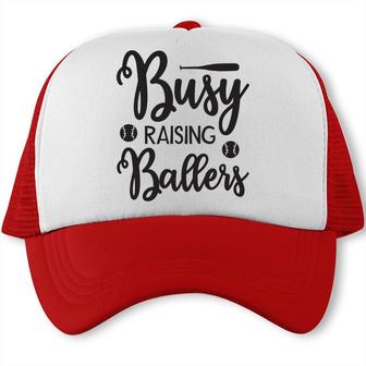Busy Raising Ballers Gray And Black Graphic Trucker Cap - Seseable