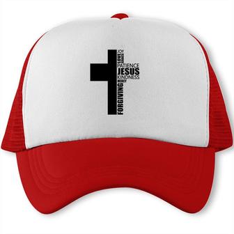 Cross With Words Bible Verse Black Graphic Christian Trucker Cap - Seseable