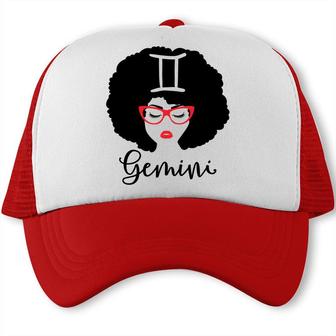 Curly Gemini Hair Girl Red Lips Cool Draw Birthday Trucker Cap - Seseable
