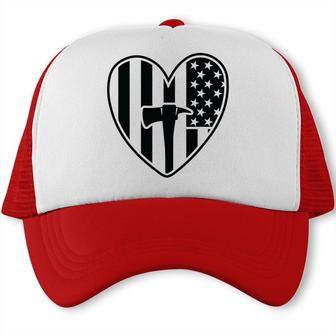 Firefighter Usa Flag Black Heart Gift For Firefighter Trucker Cap - Seseable