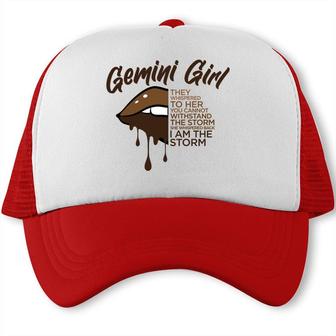 Gemini Girl Brown I Am The Storm Birthday Trucker Cap - Seseable