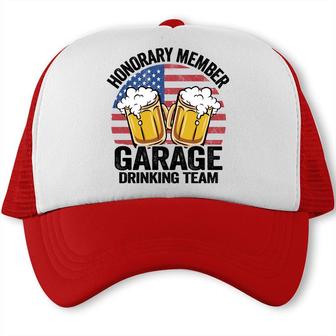 Honorary Member Garage Drinking Team American Flag Drinker Trucker Cap - Seseable