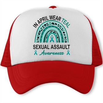 In April We Wear Teal Sexual Assault Awareness Rainbow Trucker Cap - Seseable
