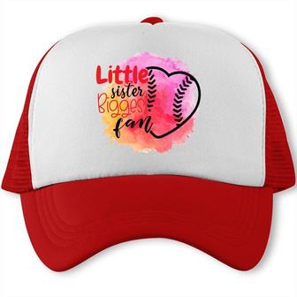 Little Baseball Sister Biggest Fan Pink Cute Heart Trucker Cap - Seseable