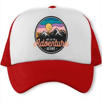 Mountain And So The Adventure Begins Vintage Style Trucker Cap - Seseable