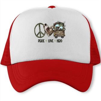 Peace Love Hero Dad Special Gift For Father Trucker Cap - Seseable