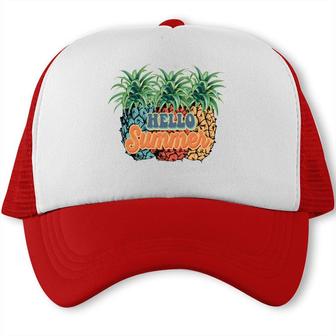 Pineapple Hello Summer Retro Summer Beach Trucker Cap - Seseable