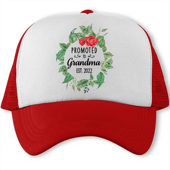 Promoted To Grandma Est 2022 Women Flower First Time Grandma Trucker Cap - Seseable