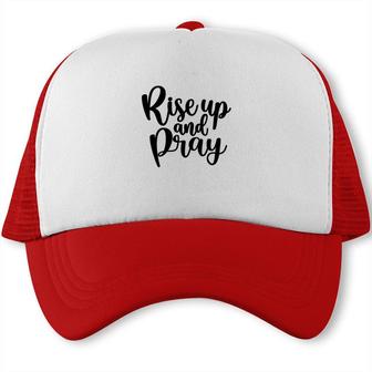 Raise Up And Pray Bible Verse Black Graphic Christian Trucker Cap - Seseable