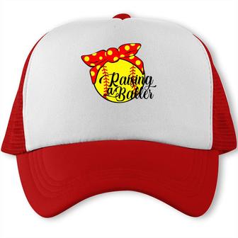 Raising A Baller Busy Raising Ballers Yellow Softball Trucker Cap - Seseable