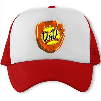 Softball Dad Glove Funny Fathers Day 2022 Cut Softball Dad Trucker Cap - Seseable