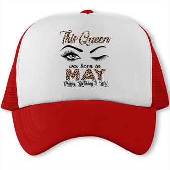 This Queen Was Born In May Leopard Letters Design Trucker Cap - Seseable