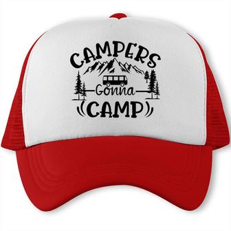 Travel Lover Is Campers Gonna Camp And Then Explore Here Trucker Cap - Seseable