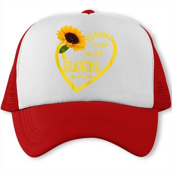 Womens Blessed To Be Called Grandma Mothers Day Sunflower Hearts Trucker Cap - Seseable