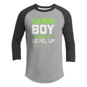 Gamer Boy Time To Level Up Birthday Boy Matching Video Gamer Design Youth Raglan Shirt - Seseable