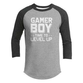 Gamer Boy Time To Level Up White Design Birthday Boy Matching Video Gamer Youth Raglan Shirt - Seseable