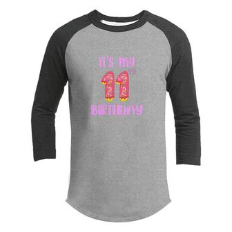 It Is My 11Th Birthday Cake Style Decoration Youth Raglan Shirt - Seseable