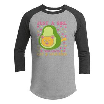 Just A Girl Who Lovers Cat And Avocados Funny Avocado Youth Raglan Shirt - Seseable