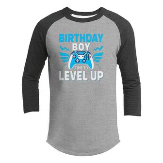 Time To Level Up Blue Birthday Boy Matching Video Gamer Youth Raglan Shirt - Seseable