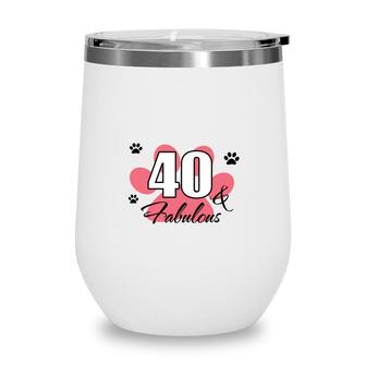 40 Happy Birthday 40Th Pink Paw Print Cat Animal Wine Tumbler - Seseable