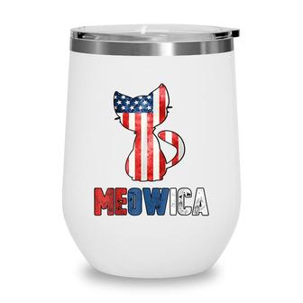 4Th Of July Meowica Cat Patriotic Flag Plus Size Wine Tumbler - Seseable