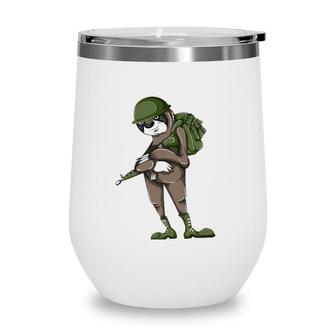 Army Sloth Animal Lover Wine Tumbler | Mazezy