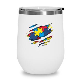 Autism Awareness Power Superhero Puzzle Piece Gift Wine Tumbler | Mazezy