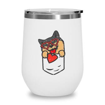 Black Shiba Inu Heart Pocket Valentine Day Japanese Dog Gift Wine Tumbler | Mazezy