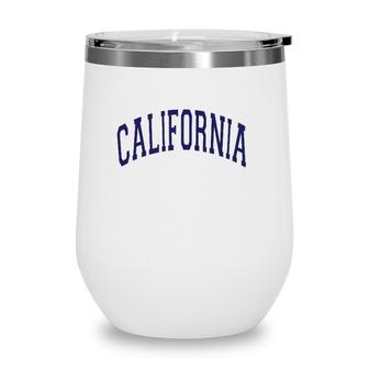 California Varsity Style Navy Blue Text Wine Tumbler | Mazezy