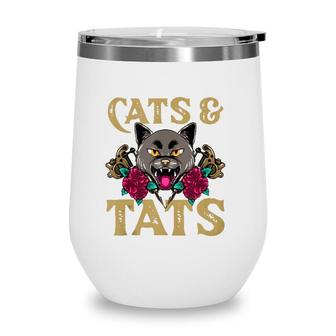 Cats And Tats Funny Ink Tattoo Gun Cat Lover Gift Wine Tumbler | Mazezy