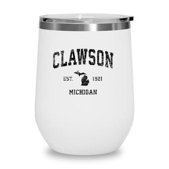 Clawson Michigan Mi Vintage Sports Design Black Print Wine Tumbler | Mazezy CA