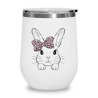 Cute Bunny Face Leopard Bow Tie Easter Day Girls Womens Wine Tumbler | Mazezy
